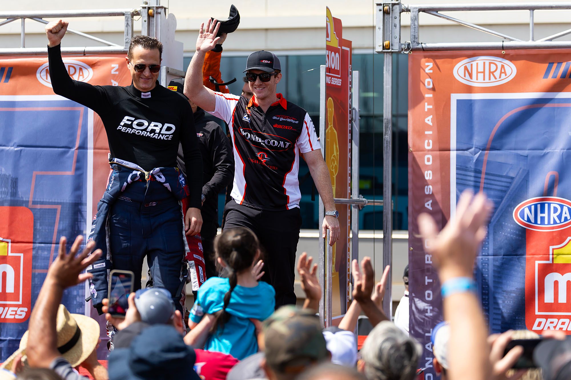 Driver introductions: the team waves to fans from the stage