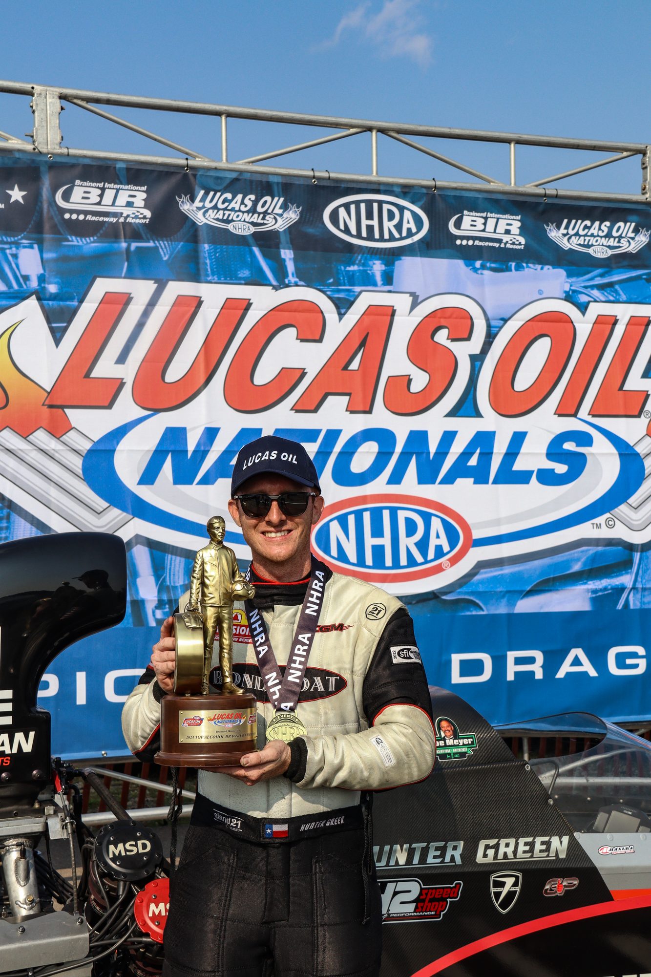 Hunter Green holds the Wally at the Lucas Oil Nationals